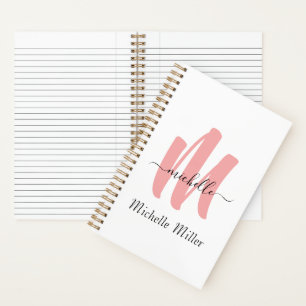 modern rose white monogram initial business name notebook