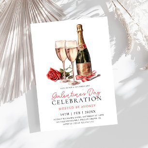 Modern Rose Wine Champagne Galentine's Day Party Invitation