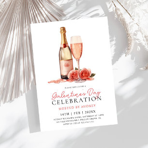 Modern Rose Wine Champagne Galentine's Day Party Invitation