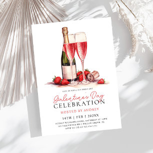 Modern Rose Wine Champagne Galentine's Day Party Invitation