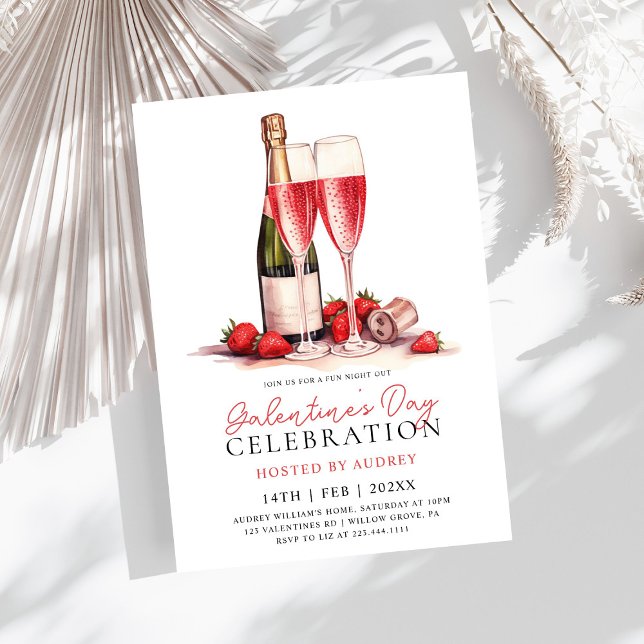 Modern Rose Wine Champagne Galentine's Day Party Invitation (Creator Uploaded)