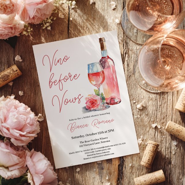  Modern Rosé Wine Vino Before Vows Bridal Shower Invitation (Modern Rosé Wine Vino Before Vows Bridal Shower Invitation)