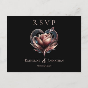 Modern Rose with Heart-RSVP-Wedding- Postcard