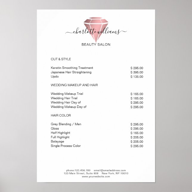 Modern Rosegold Diamond Price List  Poster (Front)