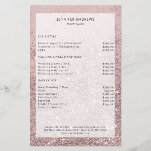Modern Rosegold Glitter Salon Price List  Flyer