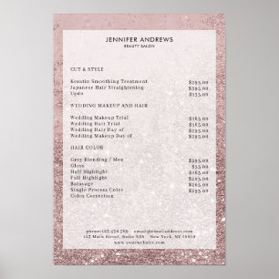 Modern Rosegold Glitter Salon Price List Poster