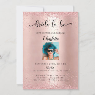 Modern, Rosegold Glitzer "Bride To Be" Photo Invitation