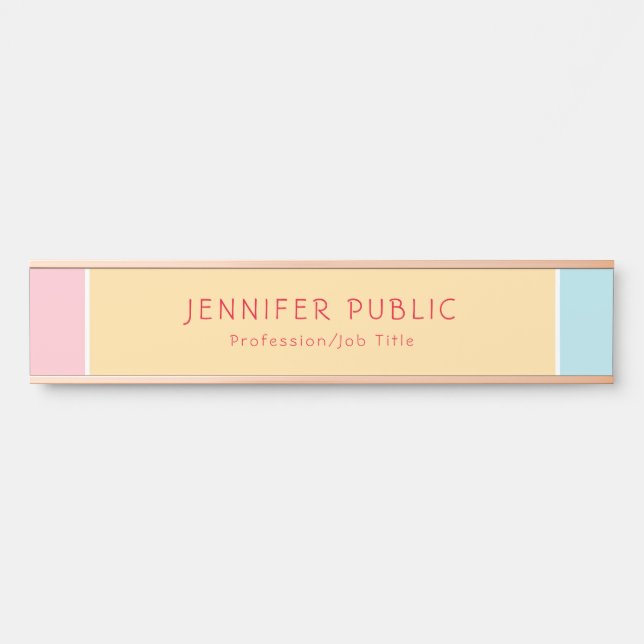 Modern Rosegold Pink Yellow Blue Template Elegant Door Sign (Front)