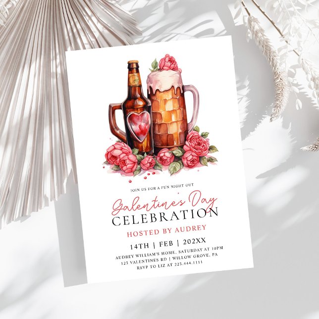 Modern Roses Beer Galentine's Day Party Invitation (Creator Uploaded)