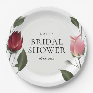 Modern Roses Bridal Shower Paper Plate
