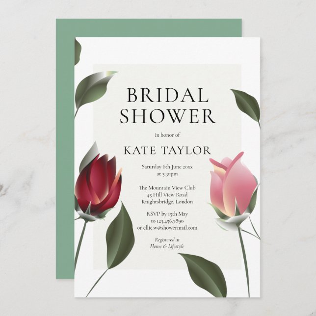 Modern Roses Floral Bridal Shower Invitation (Front/Back)
