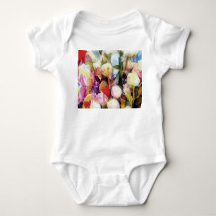 Modern Roses Tulips Bouquet: Abstract Oil Painting Baby Bodysuit
