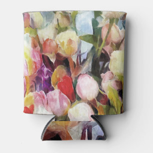 Modern Roses Tulips Bouquet: Abstract Oil Painting Can Cooler