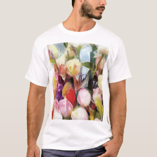 Modern Roses Tulips Bouquet: Abstract Oil Painting T-Shirt