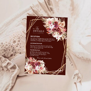 Modern Rosewood Gold Geometric Wedding Details Enclosure Card