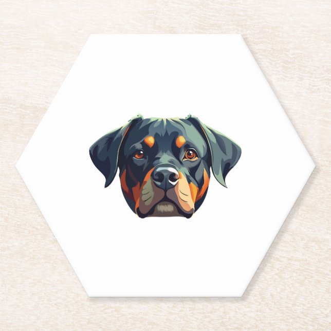 Modern Rottweiler Portrait � Bold Vector Style Dog Paper Coaster (Front)