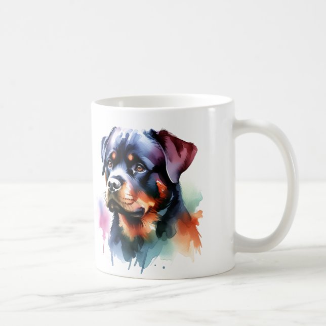 Modern Rottweiler Watercolor/ PERSONALIZE Coffee Mug (Right)
