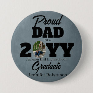 Modern Round Blue Grey Photo Proud Dad Graduate 7.5 Cm Round Badge