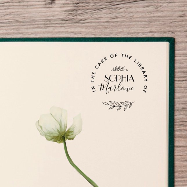 Modern Round Custom Book Botanical Rubber Stamp (Creator Uploaded)
