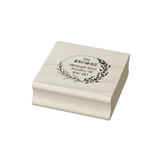 Modern Round Floral Wreath Rubber Stamp