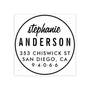 Modern Round Minimalist Full Name Return Address Rubber Stamp