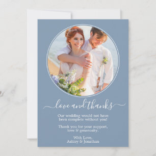Modern Round Photo Frame Dusty Blue Wedding Thank You Card