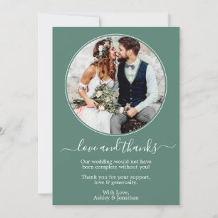 Modern Round Photo Frame Eucalyptus Green Wedding Thank You Card