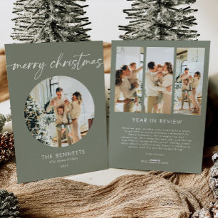Modern Round Photo Year In Review Merry Christmas Holiday Card