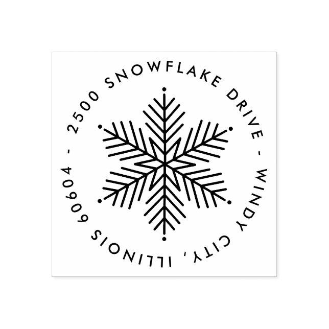 Modern Round Winter Snowflake Holiday Address Rubber Stamp (Imprint)