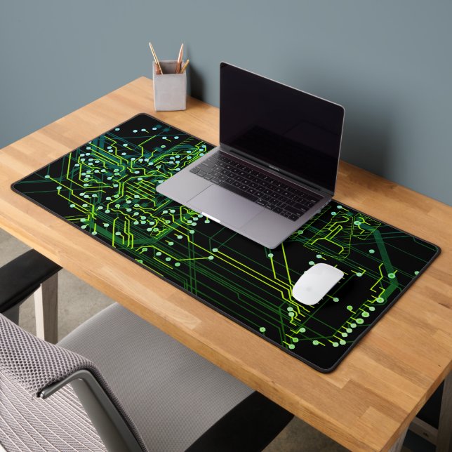 Modern Routing Process Electronic Geek Green Black Desk Mat (Office 2)