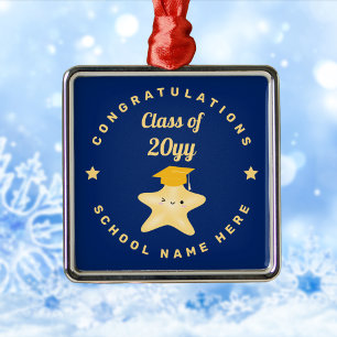 Modern Royal Blue and Gold Graduation Star Metal Ornament