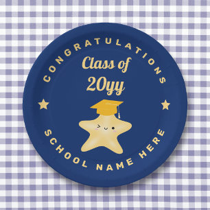 Modern Royal Blue and Gold Graduation Star Paper Plate