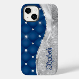 Modern Royal Blue and Silver Glitter Monogram Case-Mate iPhone 14 Case