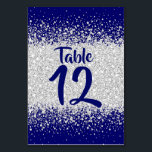 Modern Royal Blue and Silver Glitter Table Number<br><div class="desc">An elegant monogram wedding table number card with a sprinkled silver confetti effect on a rich royal blue background. A striking design for your special day. Also available are matching wedding place cards, menu and wedding invitation. The font's style, colour and placement can also be changed any way you like....</div>