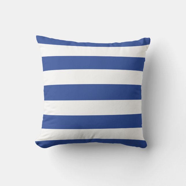 Modern Royal Blue and White Stripes Cushion (Front)