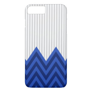 Modern Royal Blue Chevron Grey Stripes Pattern iPhone 8 Plus/7 Plus Case