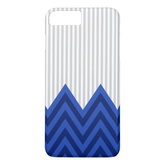 Modern Royal Blue Chevron Grey Stripes Pattern Case-Mate iPhone Case (Back)