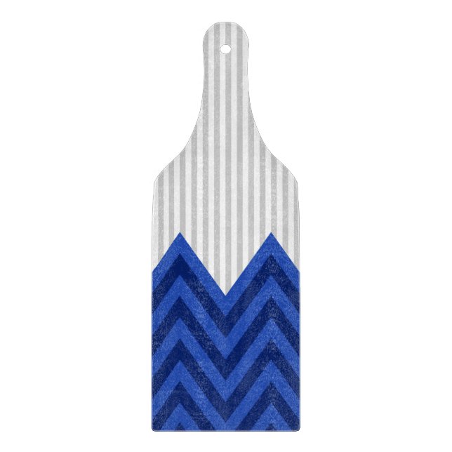 Modern Royal Blue Chevron Grey Stripes Pattern Cutting Board (Front)