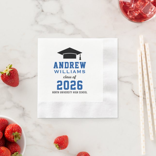 Modern Royal Blue Custom 2026 Graduation Party Napkin (Insitu)