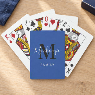 Modern Royal Blue Family Monogram Playing Cards