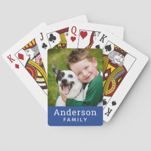 Modern Royal Blue Family Name Photo Playing Cards