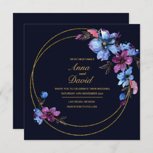 Modern Royal Blue Floral Wedding Invitation