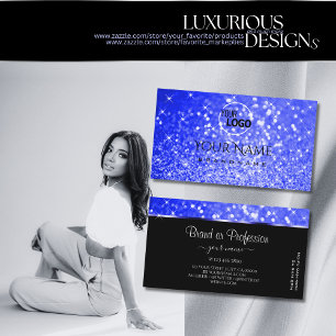Modern Royal Blue Glitter Luminous Stars with Logo Business Card