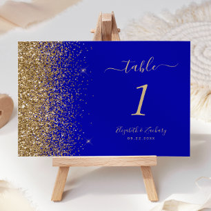 Modern Royal Blue Gold Glitter Edge Wedding Table Number