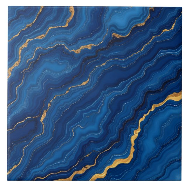Modern Royal Blue Gold Marble Collection Ceramic Tile (Front)