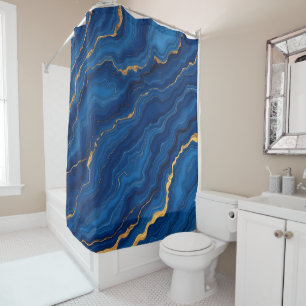 Modern Royal Blue Gold Marble Collection Shower Curtain
