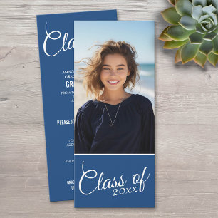 Modern Royal Blue Graduation Photo Announcement