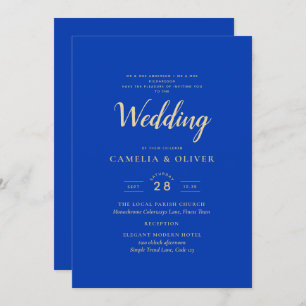 Modern Royal Blue Monochrome Wedding  Invitation