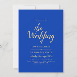 Modern Royal Blue Monochrome Wedding  Invitation