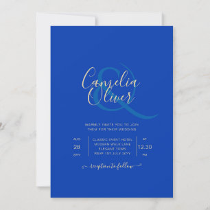 Modern Royal Blue Monochrome Wedding  Invitation